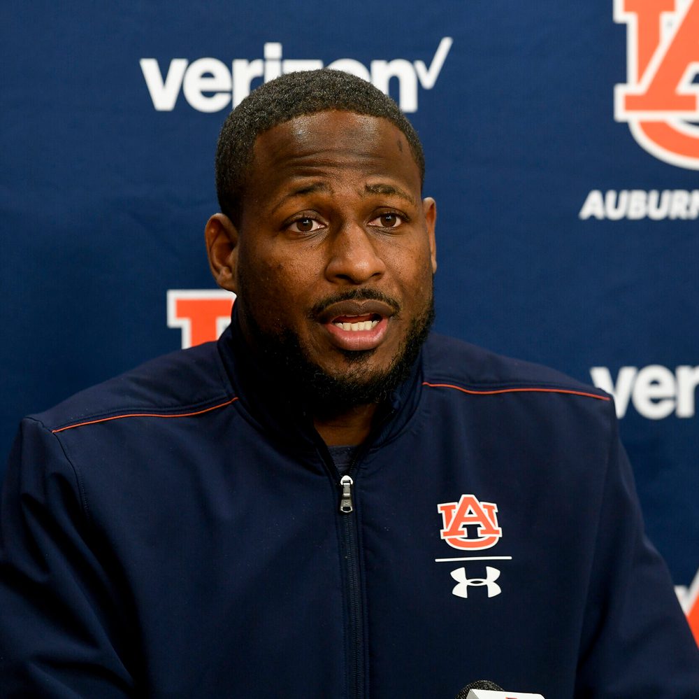 Auburn coach Carnell Williams talks on Zoom, Tuesday, April 5, 2021 in Auburn, Ala. Todd Van Emst/AU Athletics Alabama News