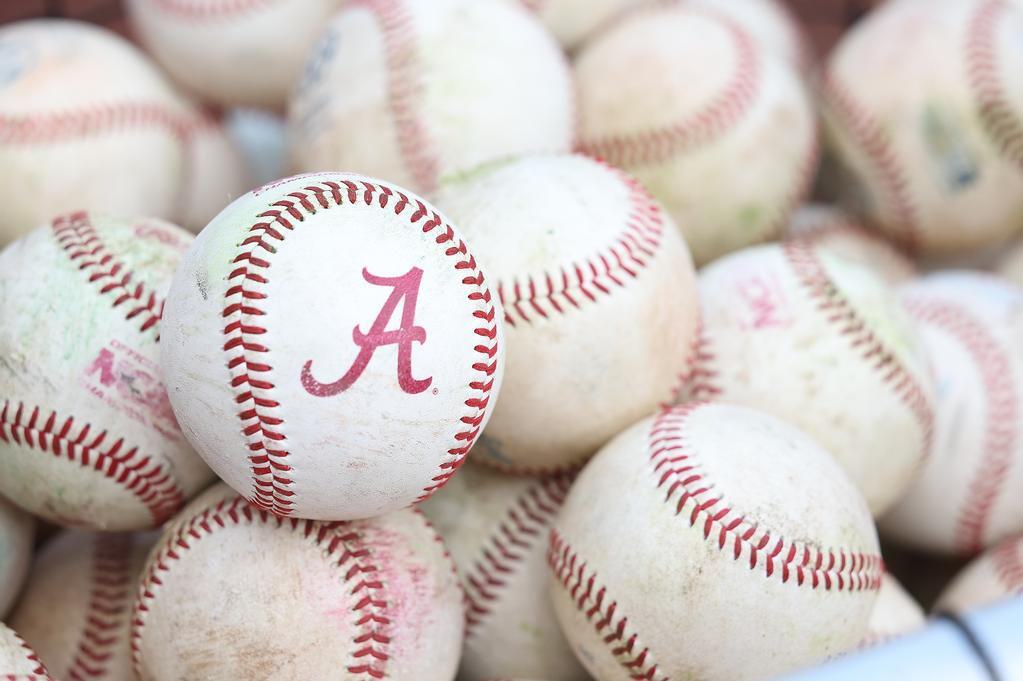 Practice balls rest in a bin against Auburn at Sewell-Thomas Stadium in Tuscaloosa, AL on Friday, Apr 14, 2023.