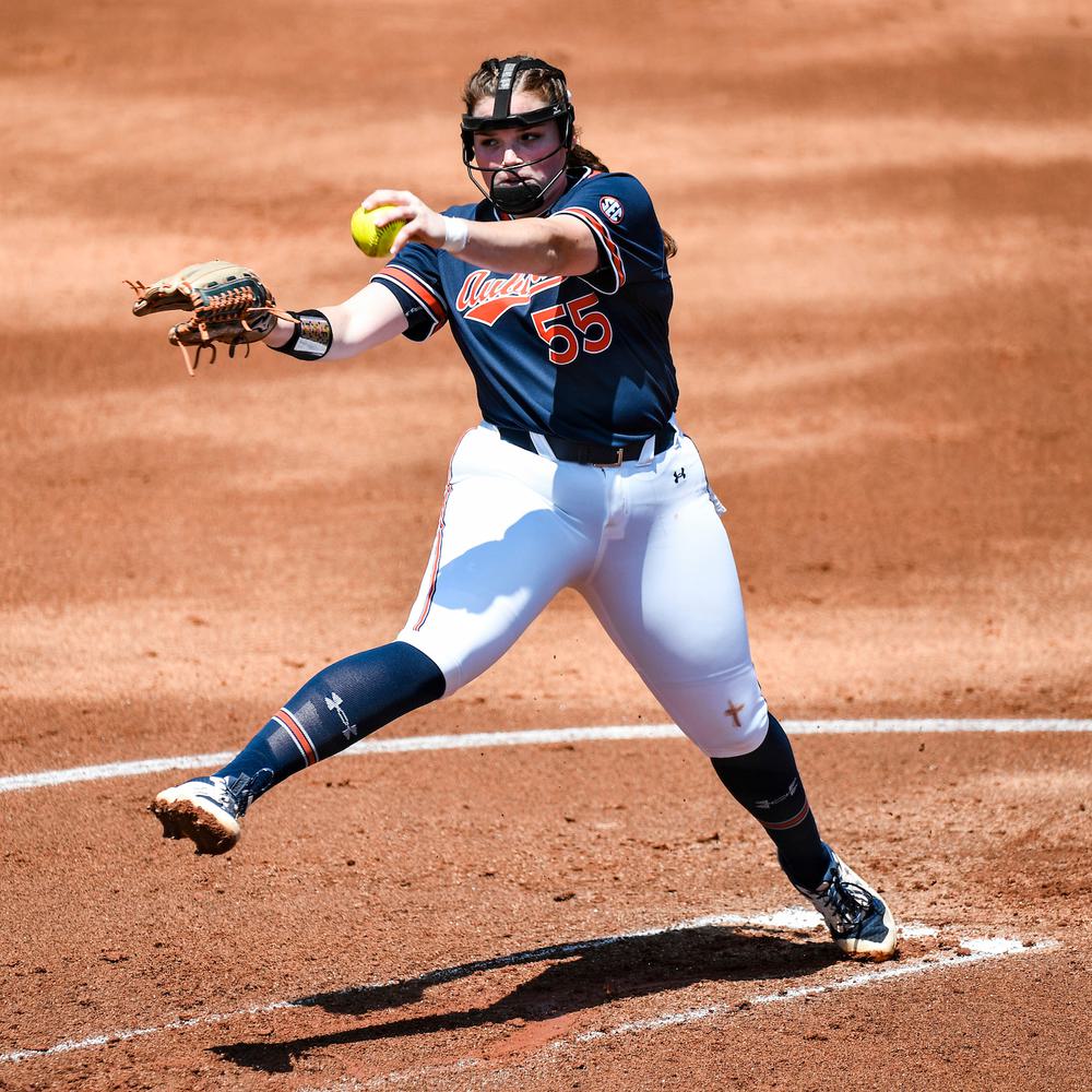 Apr 15, 2023; Auburn, AL, USA; Shelby Lowe (55) during the game between Auburn and LSU at Jane B. Moore Field. Alabama News