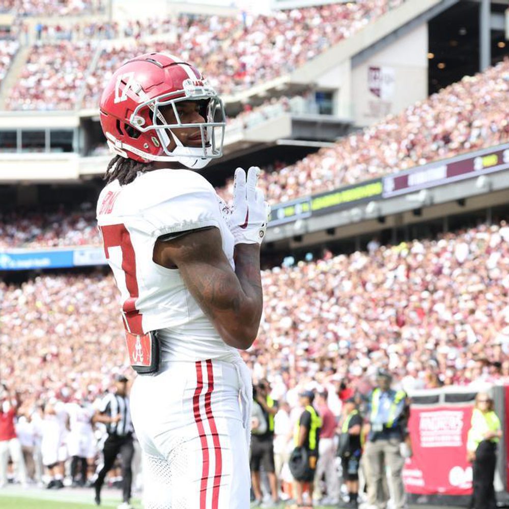 Alabama wide receiver Isaiah Bond (17) celebrates against Texas A&M at Kyle Field in College Station, TX on Saturday, Oct 7, 2023. Alabama News