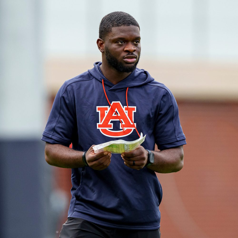 AUBURN, AL - February 27, 2023 - Auburn Wide Receivers Coach Marcus Davis during spring practice at the Woltosz Football Performance Center in Auburn, AL. Photo by Austin Perryman Alabama News