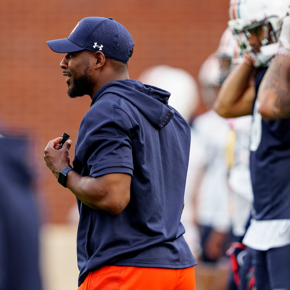 AUBURN, AL - February 27, 2023 - Auburn Associate Head Coach & Running Backs Coach Carnell "Cadillac" Williams during spring practice at the Woltosz Football Performance Center in Auburn, AL. Photo by Austin Perryman Alabama News