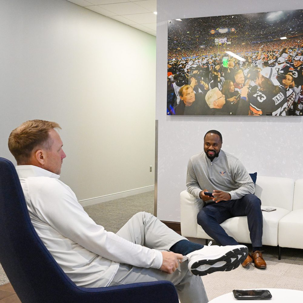 Coach Hugh Freeze, Coach Zac Etheridge and Coach Carnell Williams talk during the morning of Auburn football signing day on Wednesday, Dec. 21, 2022 in Auburn, Ala. Todd Van Emst/AU Athletics Alabama News