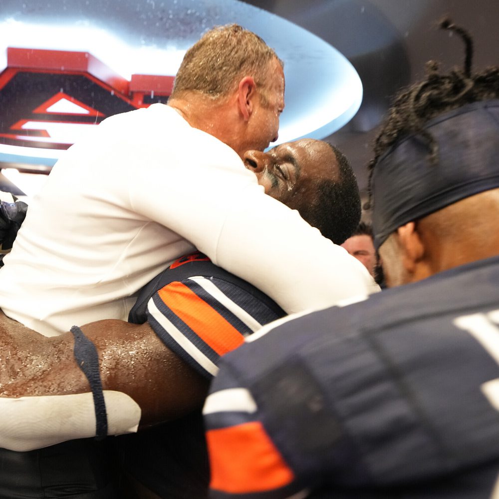 09, 2022; Auburn, AL, USA; Coach Bryan Harsin Locker Room Celebration during Auburn vs Missouri / Alabama News