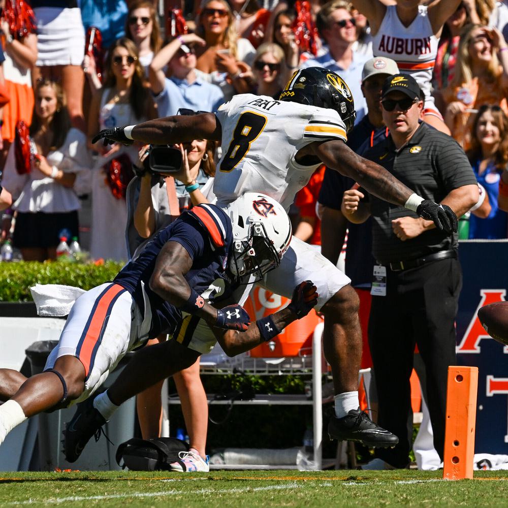 Sep 24, 2022; Auburn, Al, USA; Keionte Scott (6) forces fumble to win the game in overtime during the game between Auburn and Missouri at Jordan Hare Stadium.  Todd Van Emst/AU Athletics Alabama News
