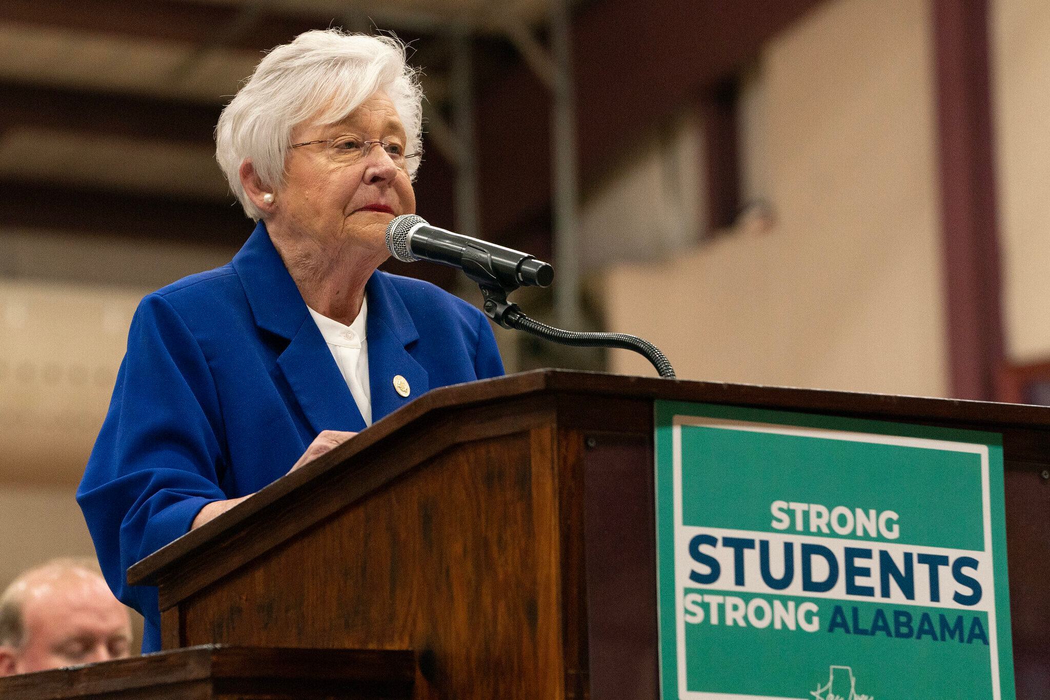 Governor Kay Ivey visited J.F. Shields High School and spoke to students during an assembly Monday September 11, 2023 in Beatrice, Ala.