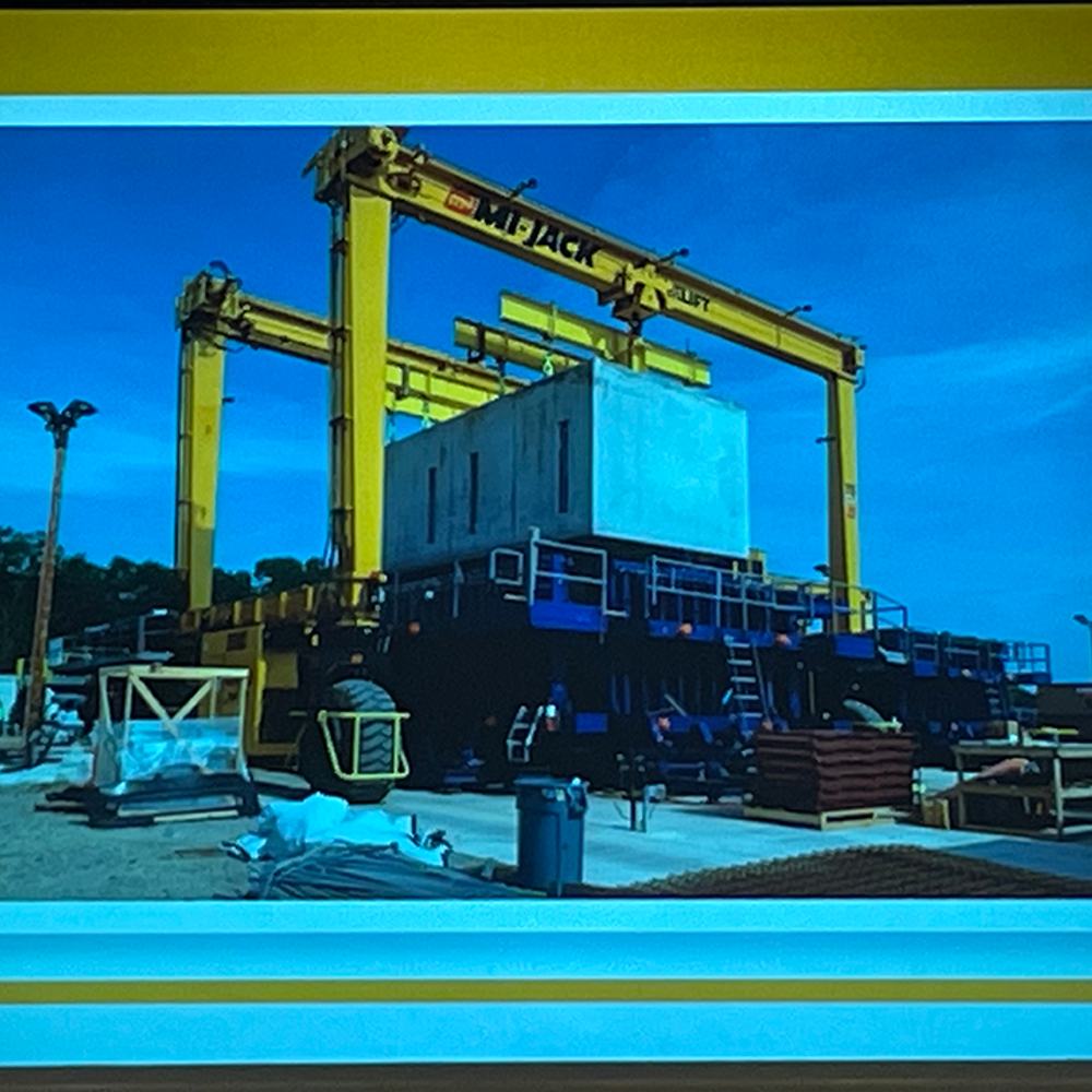 A picture of a crane at the Elmore construction site presented at the Joint Prison Oversight Committee Meeting on September 20 2023 Photo by Will Blakely Alabama News