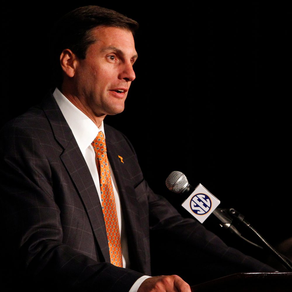 Tennessee Coach Derek Dooley speaks to the media at the Southeastern Conference NCAA college football media days in Hoover, Ala. on Thursday, July 19, 2012. (AP Photo/Butch Dill) Alabama News
