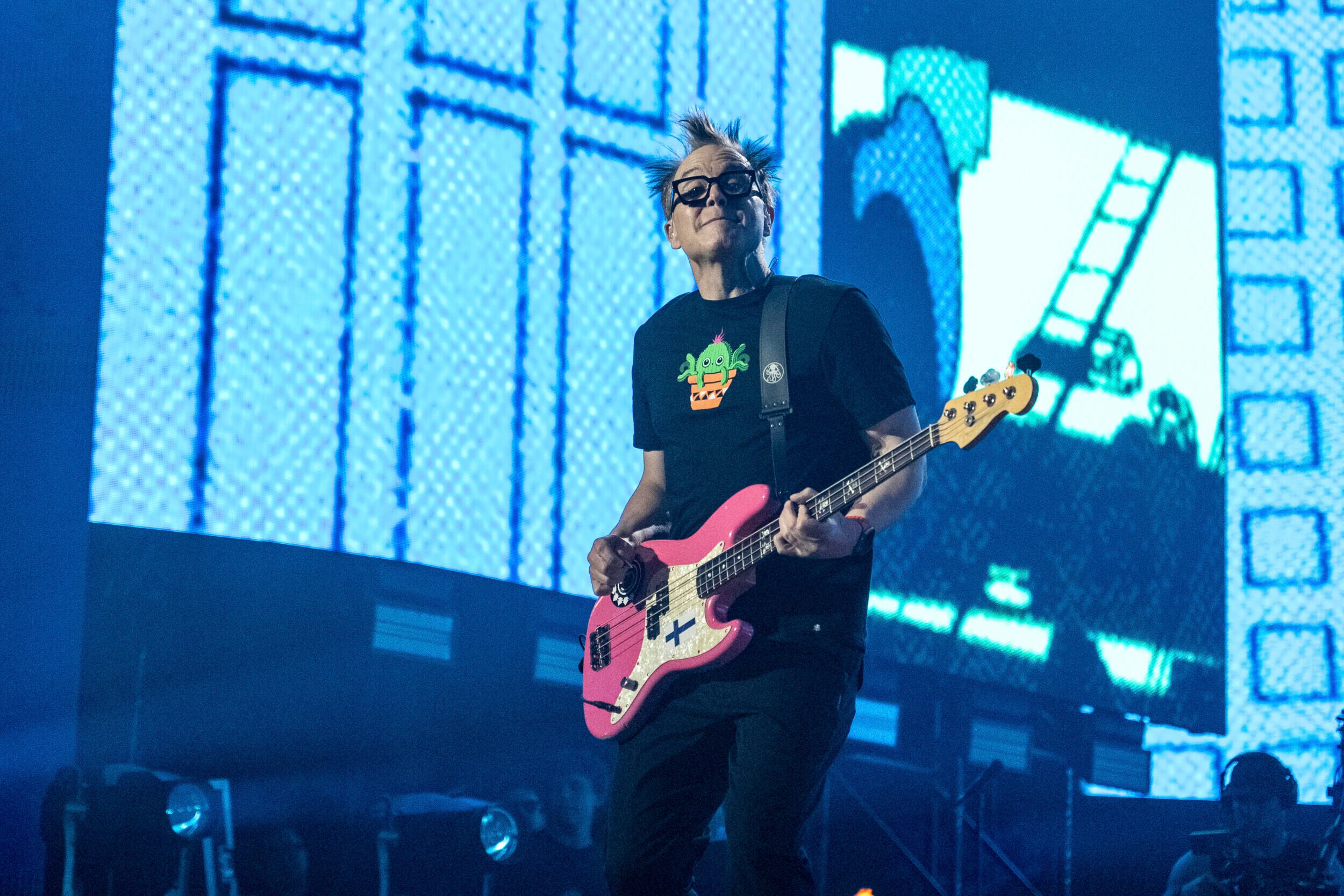 Mark Hoppus of Blink-182 performs at the Coachella Music and Arts Festival at the Empire Polo Club on Sunday, April 24, 2023, in Indio, Calif.