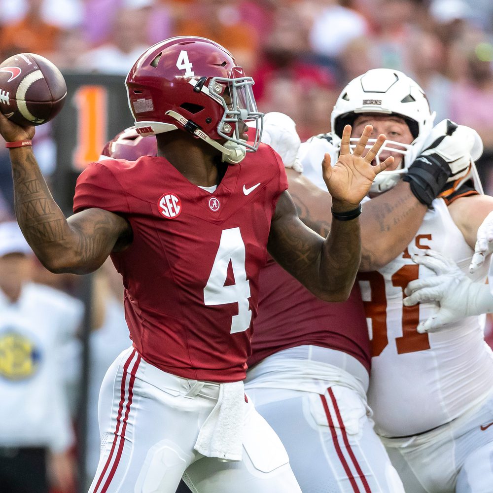Alabama quarterback Jalen Milroe (4) throws against Texas Alabama News