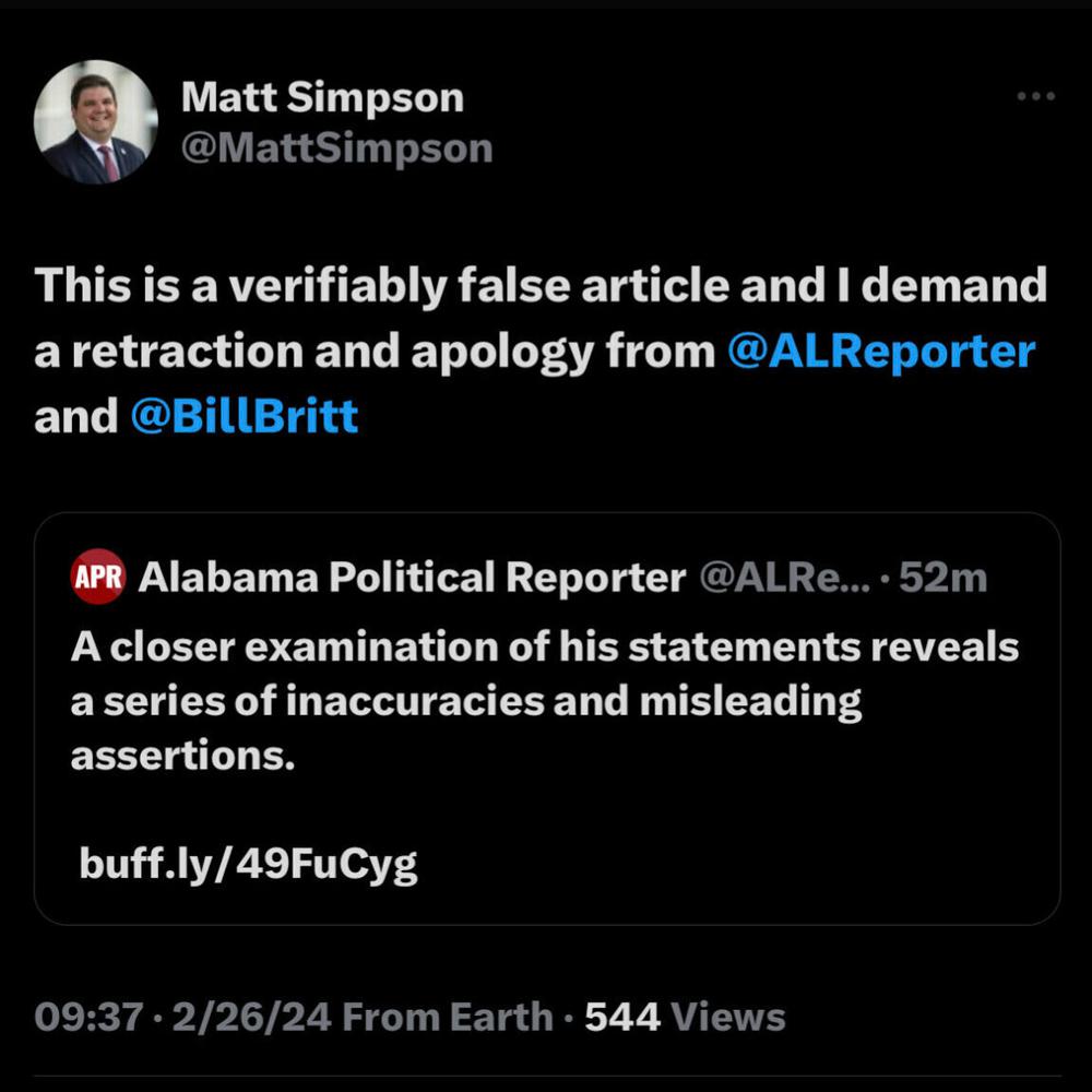 Matt Simpson APR Tweet Alabama News