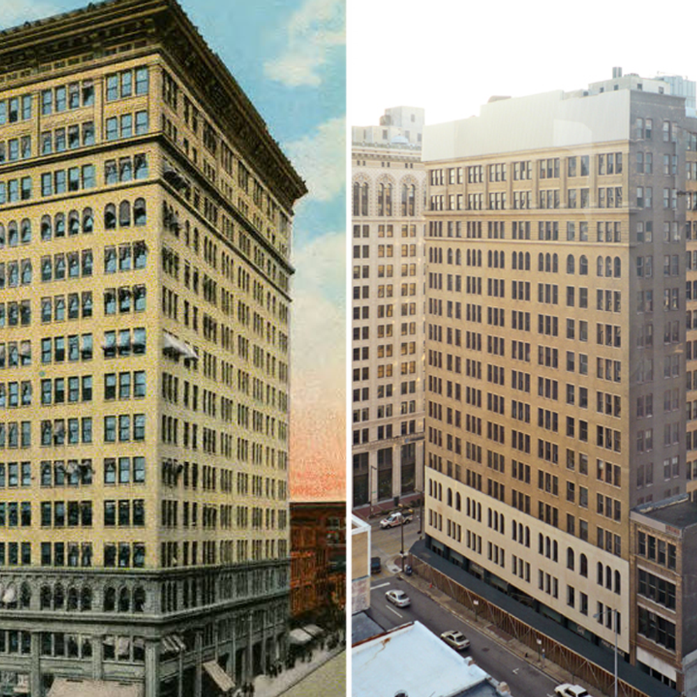 Brown Marx Building c 1910 image from Alabama Department of Archives and History and 2008 photo from Bham Wiki Alabama News
