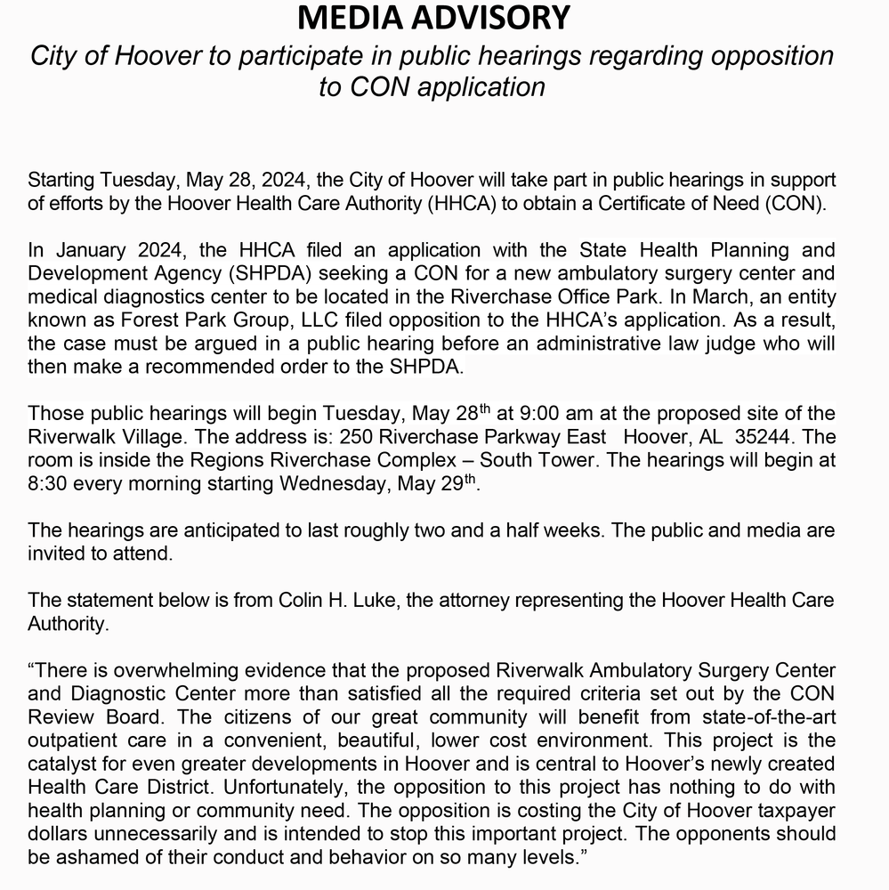 CON Opposition Hearing Media Advisory Alabama News