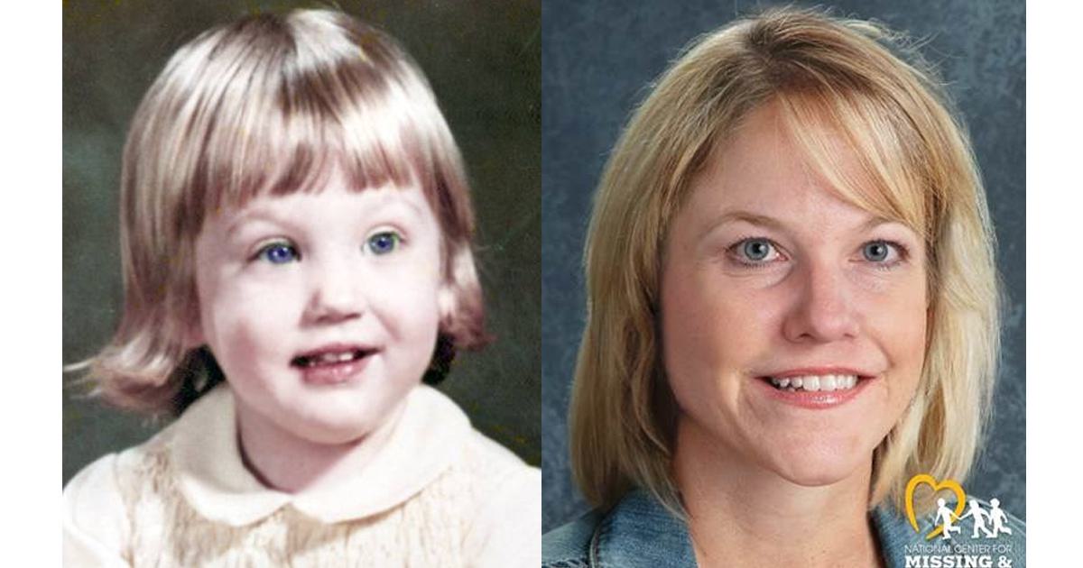 Christina Carter age 3 on left and generated image of what she may look like at the age of 50