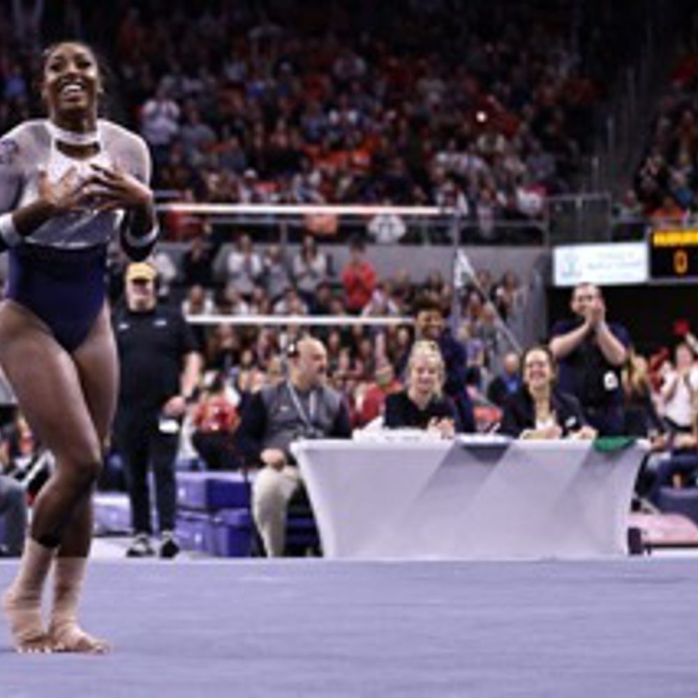 Derrian Gobourne opens her floor routine against Arkansas January 20 2023 Credit Taylor Sondgeroth Auburn Athletics Small Alabama News