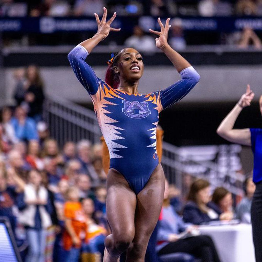 Derrian Gobourne on floor during meet between the Auburn Tigers and NC State Wolfpack at Neville Arena in Auburn, AL on Friday, Jan 27, 2023. Taylor Sondgeroth/Auburn Tigers Alabama News