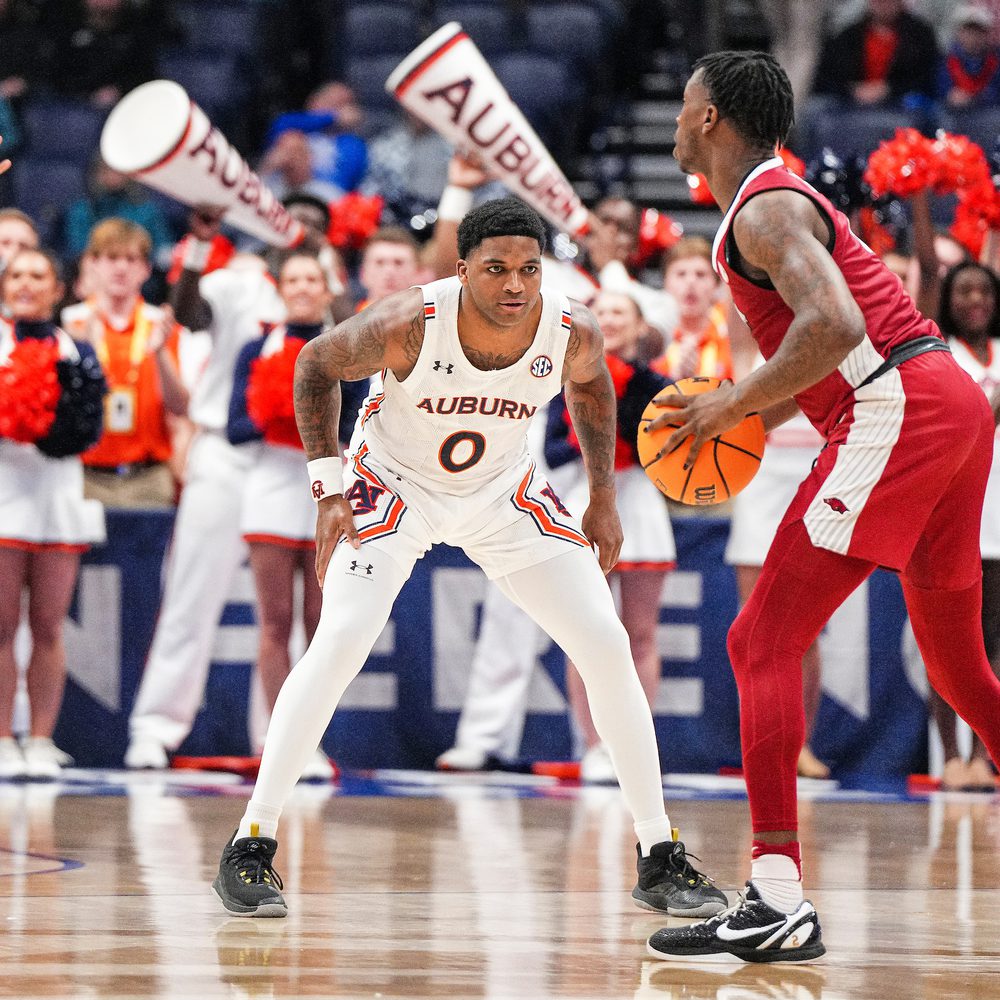 K.D. Johnson (0) during the game between the Arkansas Razorbacks and the Auburn Tigers at Bridgestone Arena in Nashville , TN on Thursday, Mar 9, 2023. Zach Bland/Auburn Tigers Alabama News
