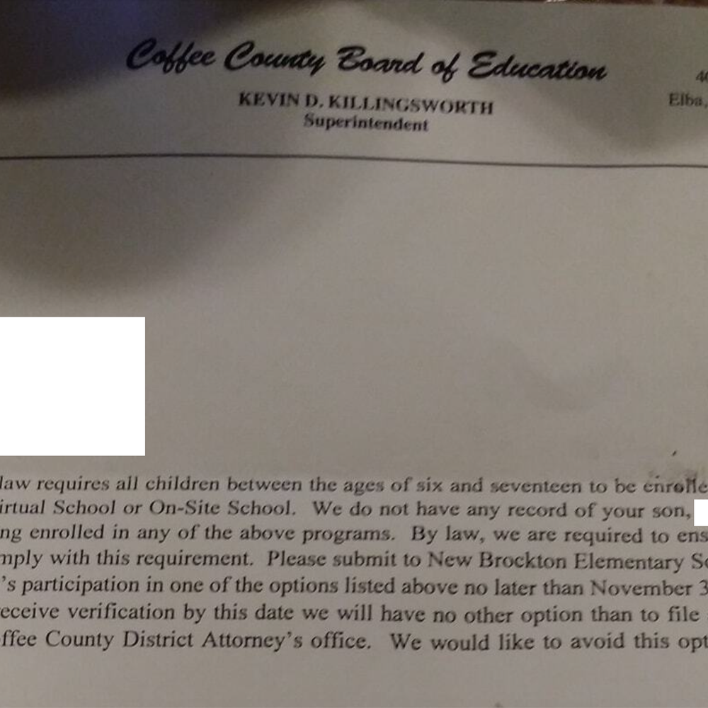 Coffee County school letter. Alabama News