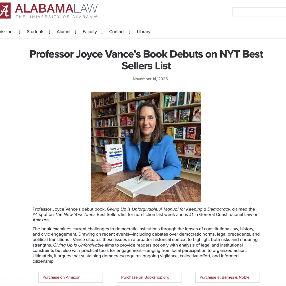 University of Alabama Joyce Vance Alabama News