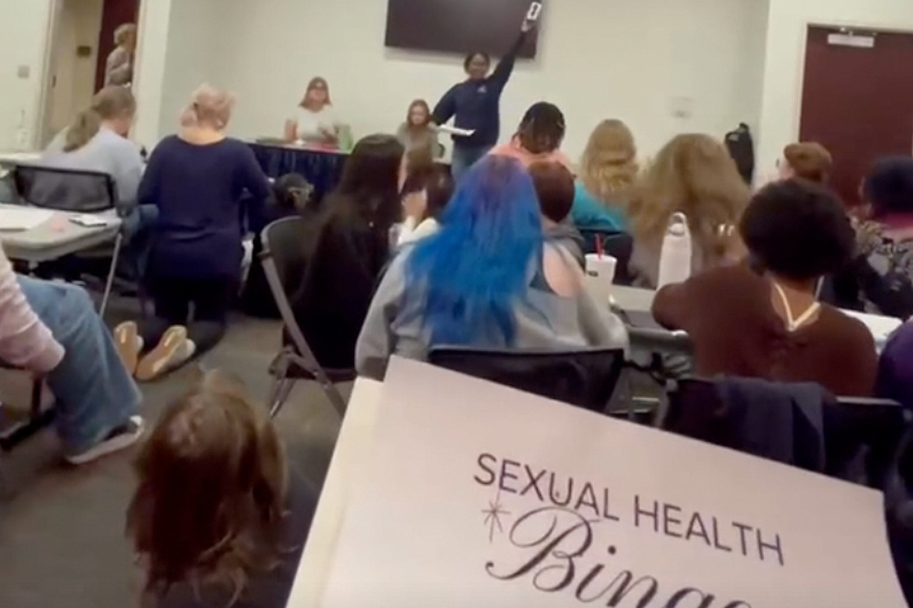 Watch: Conservative students heckled at USA campus sex toy bingo night Watch: Conservative students heckled at USA campus sex toy bingo night