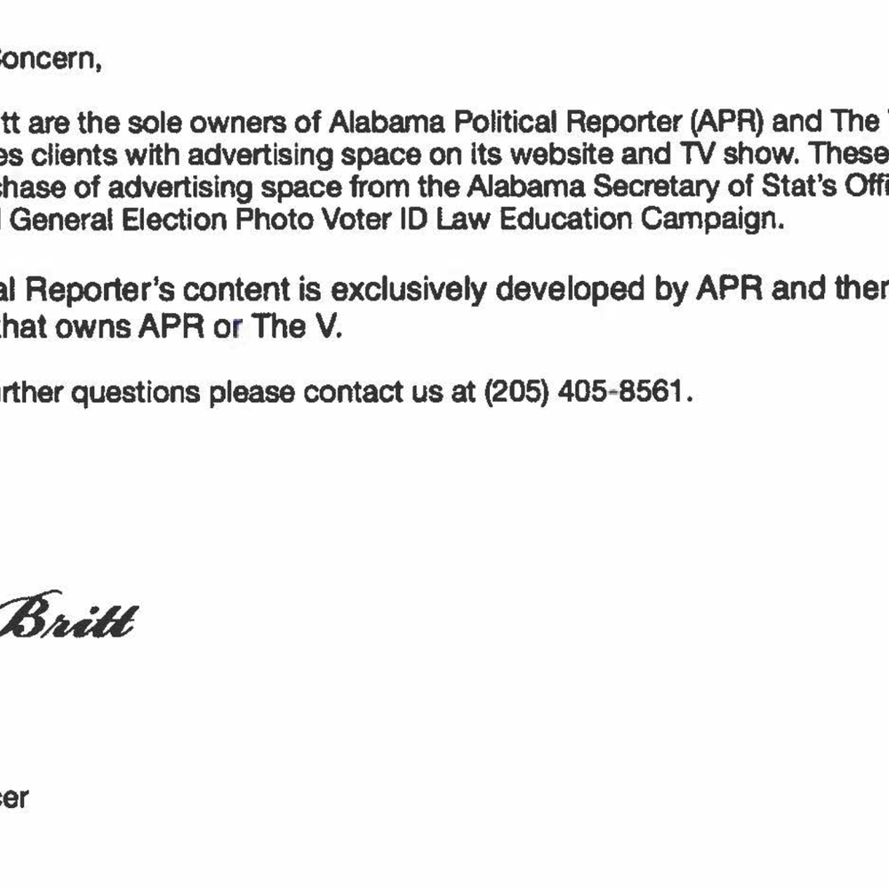Susan Britt letter Alabama News