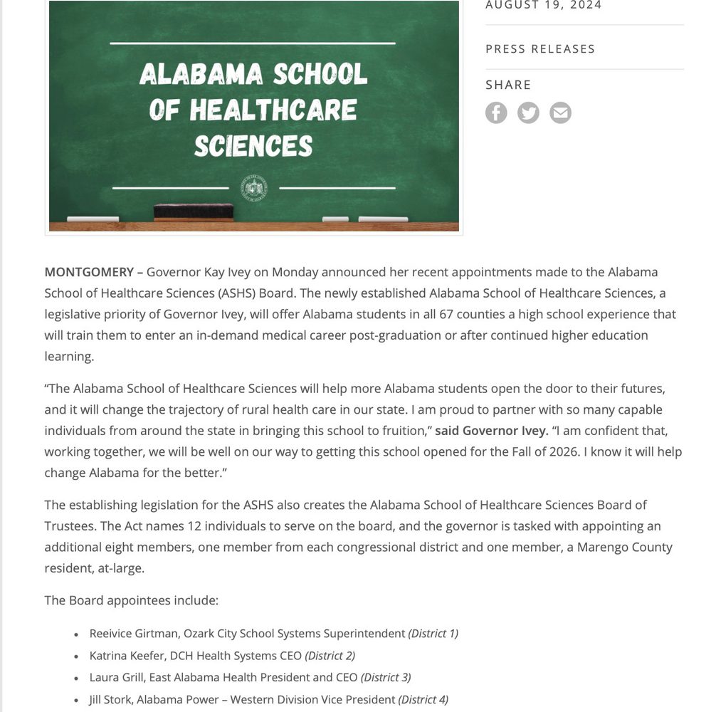 Updated Ivey Release ASHS Alabama News
