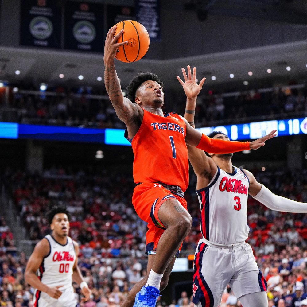 Wendell Green Jr. (1) during the game between the Ole Miss Rebels and the Auburn Tigers at Nevile Arena in Auburn, AL on Wednesday, Feb 22, 2023. Zach Bland/Auburn Tigers Alabama News