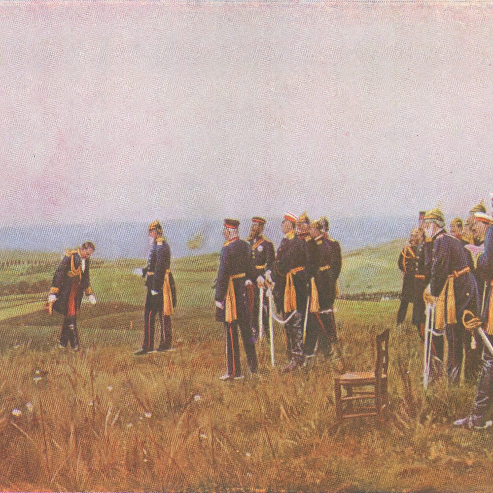 Napoleon III’s Letter of Surrender at the Battle of Sedan by Anton Alexander von Werner (circa 19th century). Vintage etching circa late 19th century. Alabama News