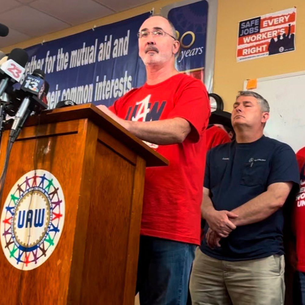 United Auto Workers President Shawn Fain speaks to reporters in Tuscaloosa, Ala., on Friday, May 17, 2024, after workers at two Alabama Mercedes-Benz factories voted overwhelmingly against joining the UAW. Alabama News