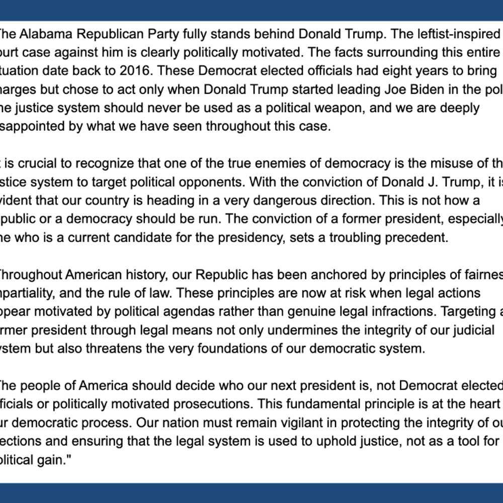 algop statement trump verdict Alabama News
