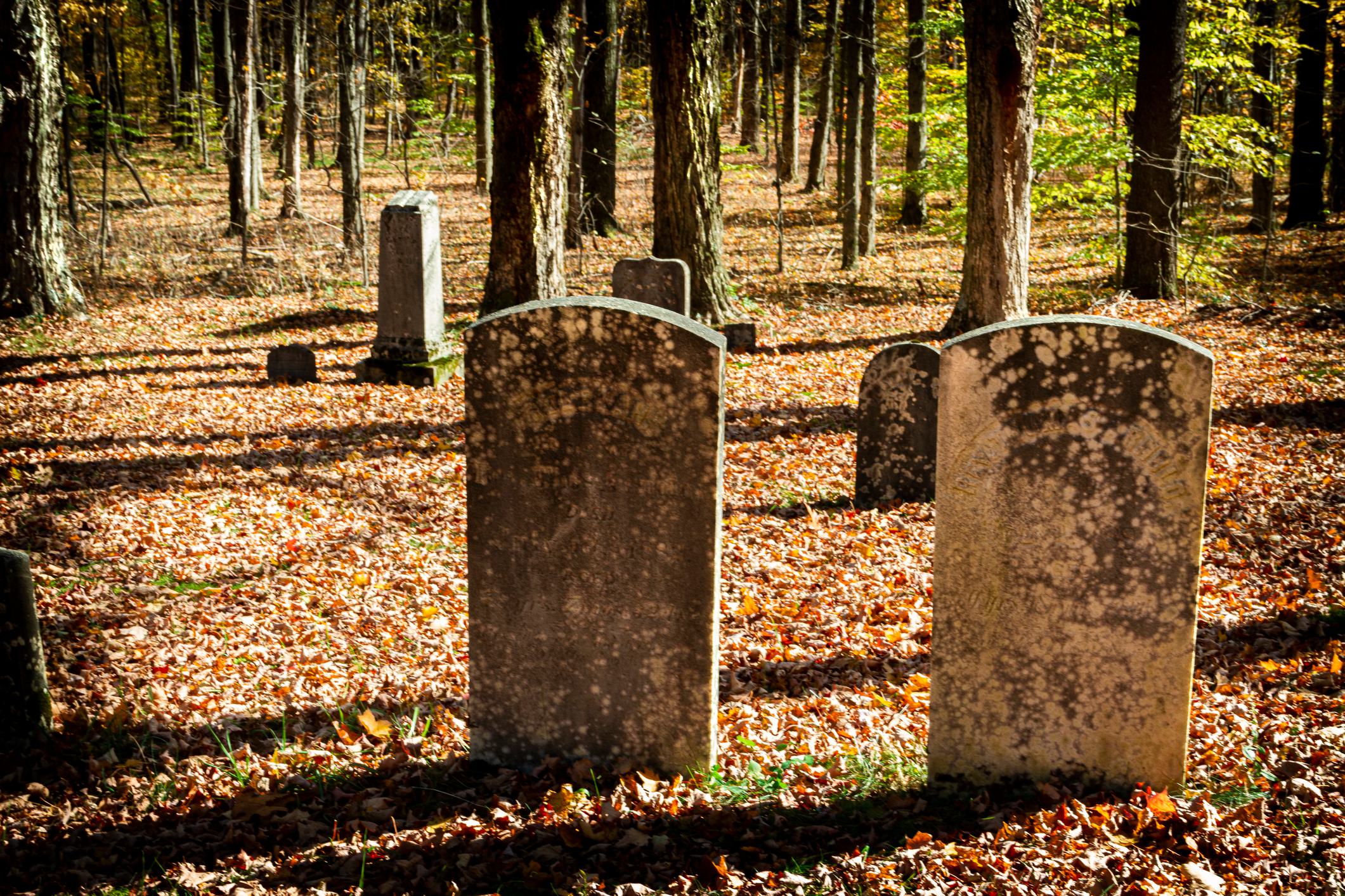 Cemetery with Gravestones on a Autumn Day