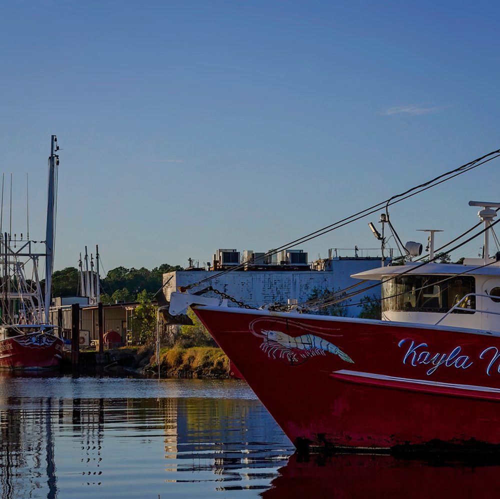 Shrimp boats at sunset in Bayou La Batre Alabama stock photo Alabama News