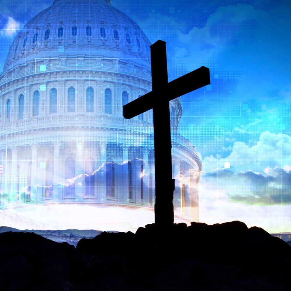 Holy Cross and Capitol Building. Political system, constitution, democracy, rule of law. stock photo Alabama News